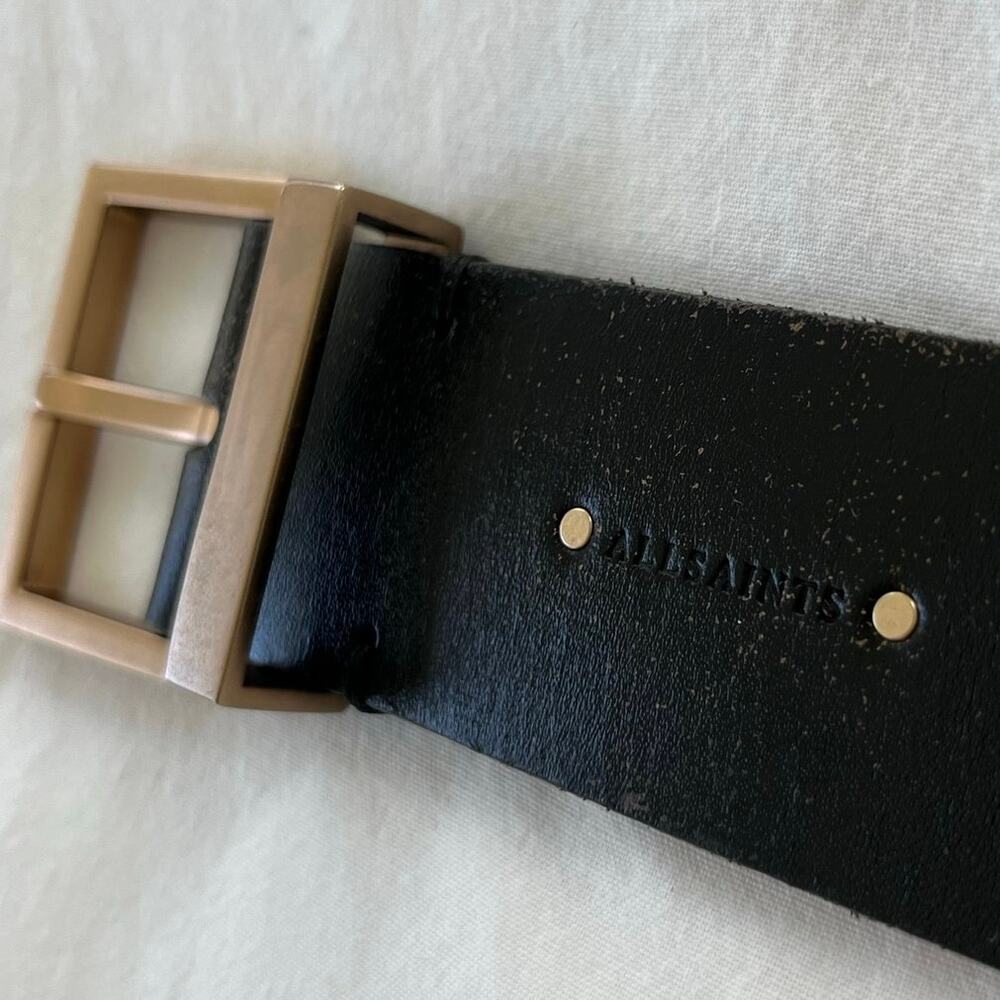 All Saints Weathered Black Leather Men’s Belt Gold Hardware Size Large - Picture 2 of 6